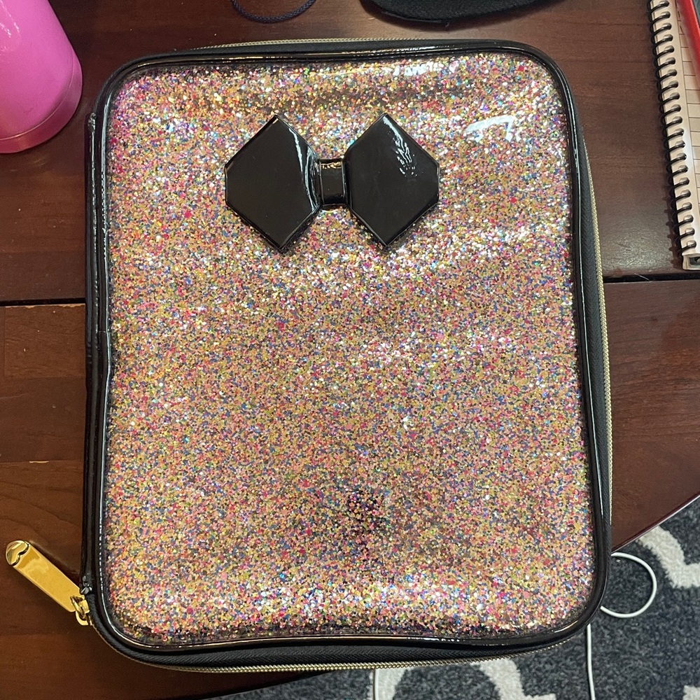 Sparkling Pink Glitter Backpack - Black Bow Accent